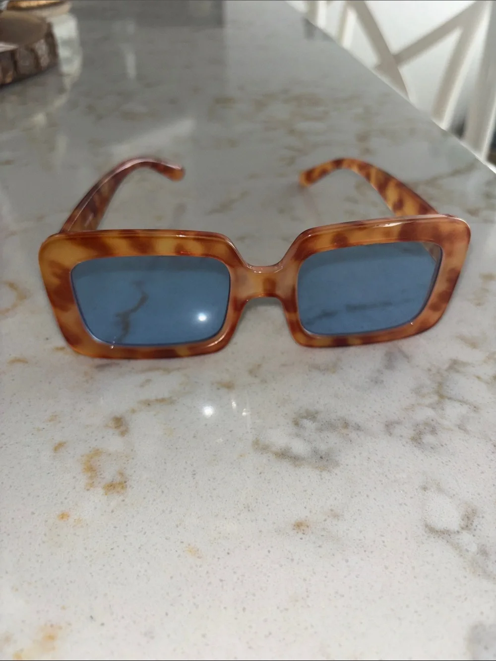 ASOS Tortoiseshell Rectangle Sunglasses with Blue Lenses